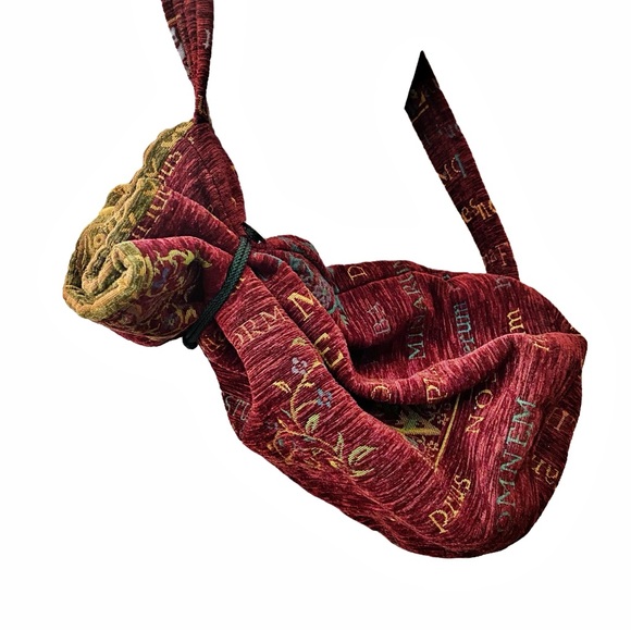 Red/Maroon Tapestry Draw-String Latin Text Pouch Medieval Renaissance - Picture 4 of 8